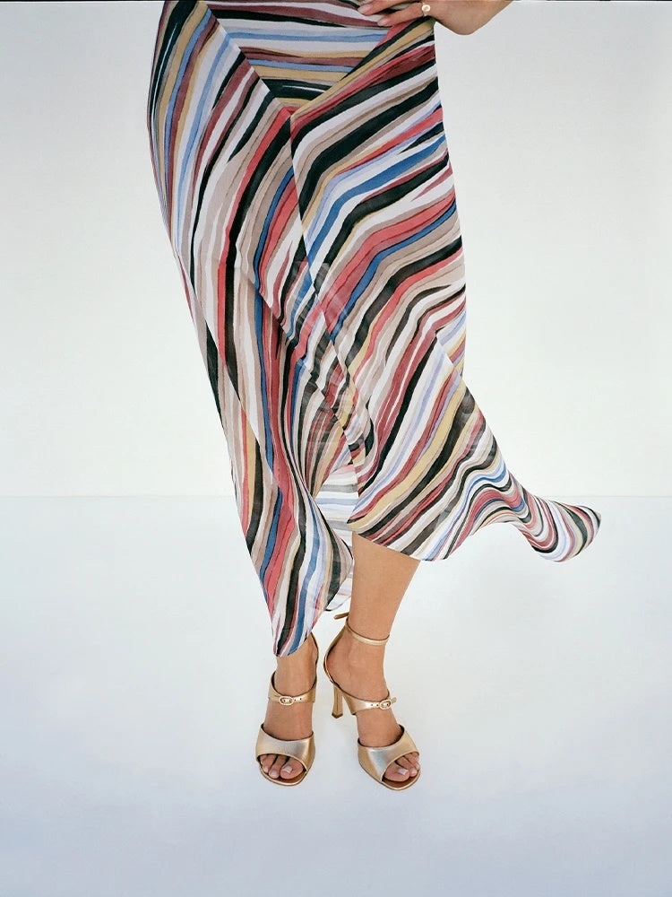 Mirage Stripe Asymmetric Maxi Dress