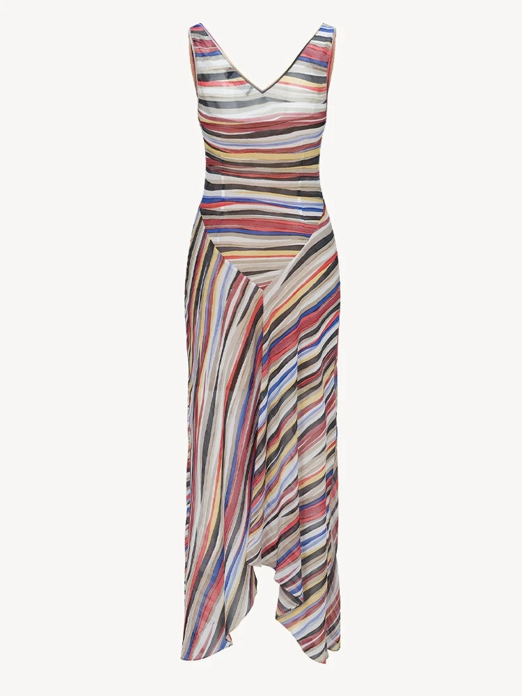 Mirage Stripe Asymmetric Maxi Dress