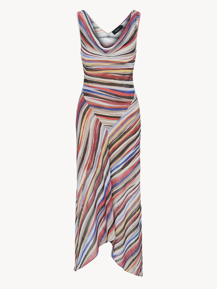 Mirage Stripe Asymmetric Maxi Dress