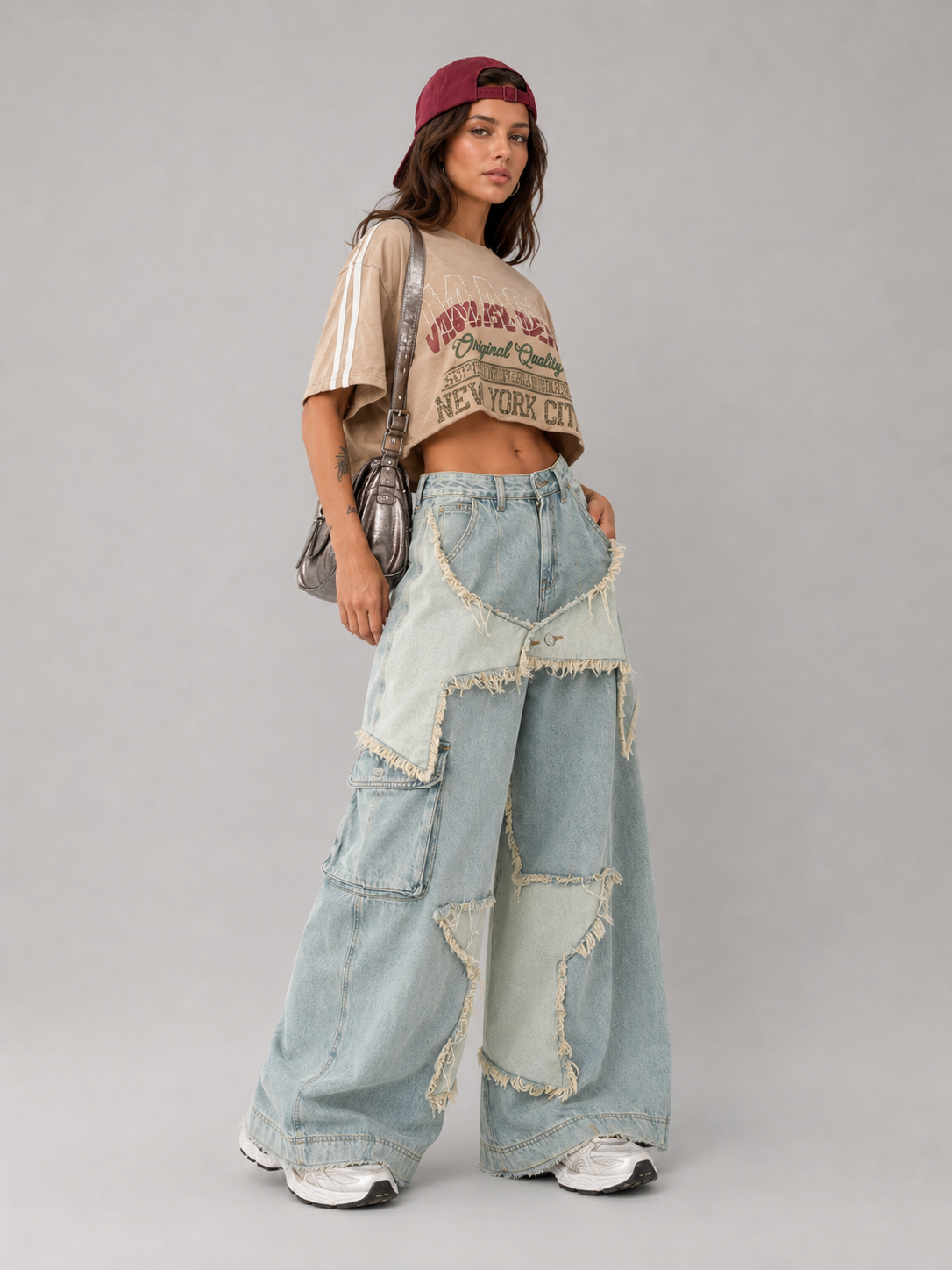 Star Patch Frayed Cargo Jeans