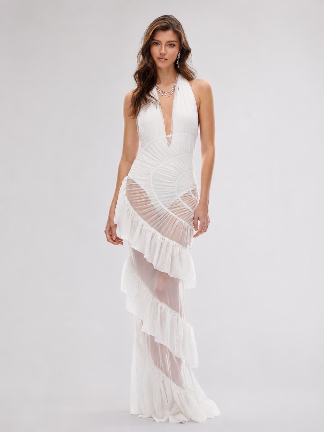 Sculpted Halter Ruffle Maxi Dress
