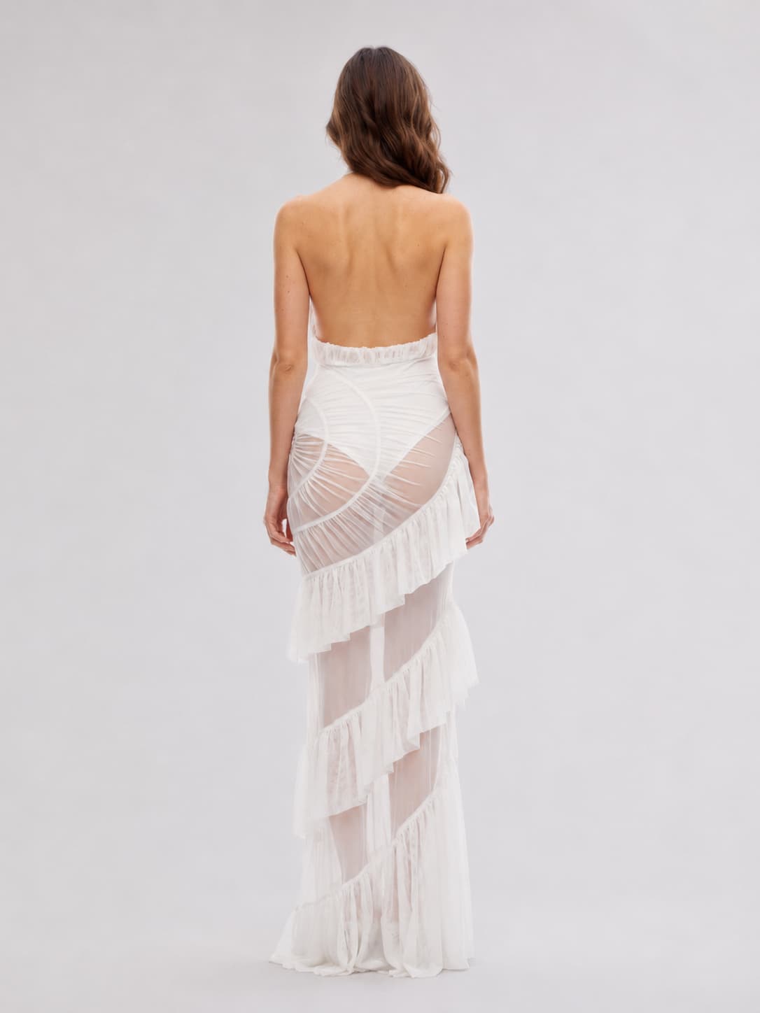 Sculpted Halter Ruffle Maxi Dress