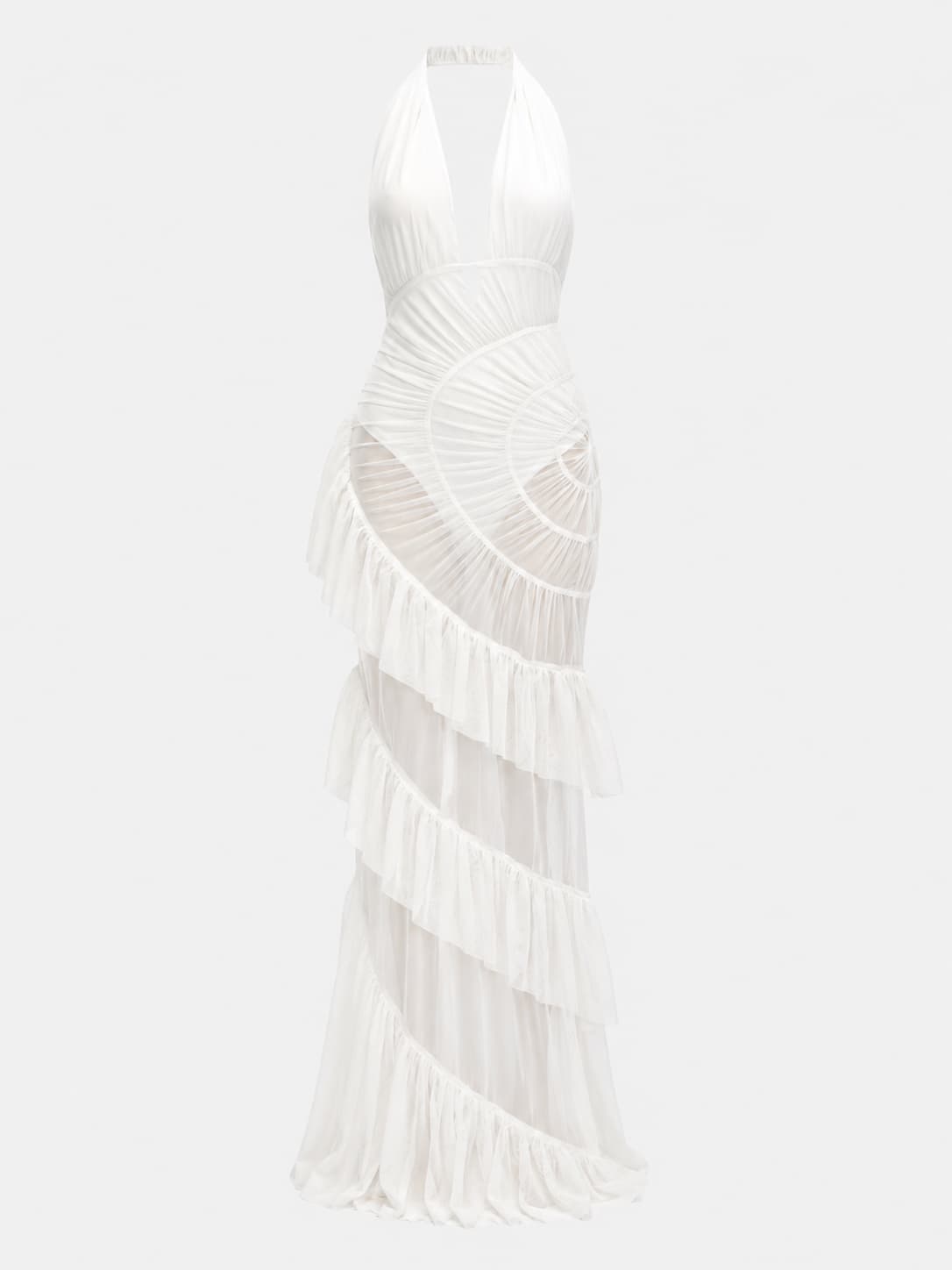 Sculpted Halter Ruffle Maxi Dress