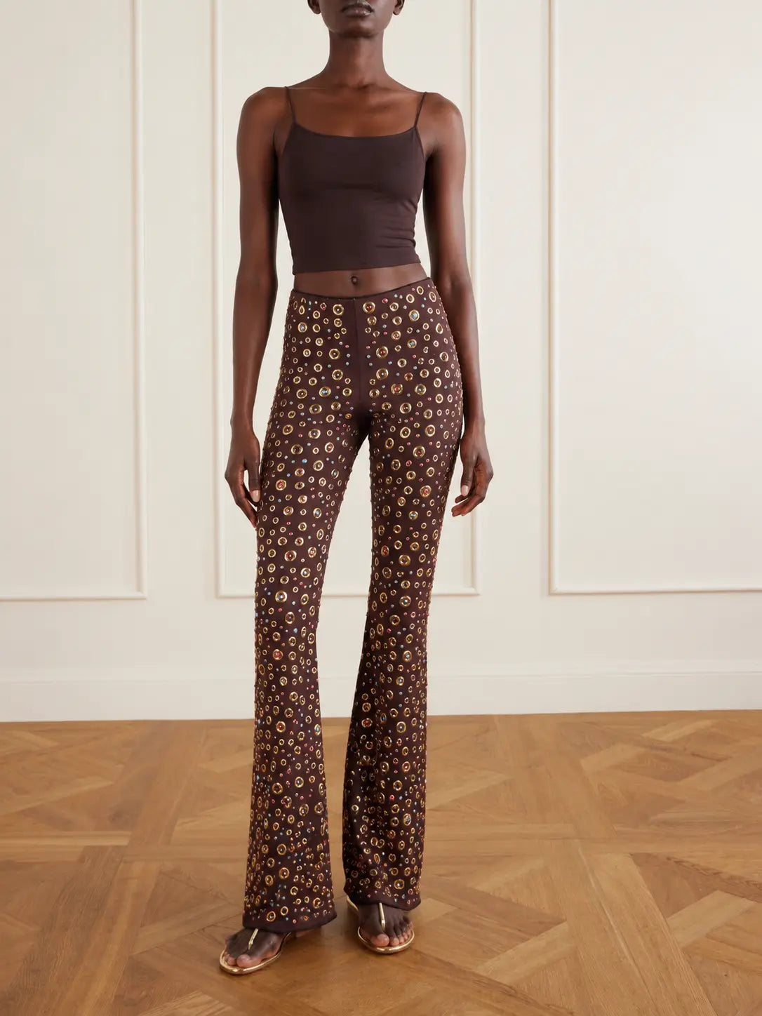 Embellished High-Rise Flare Pants
