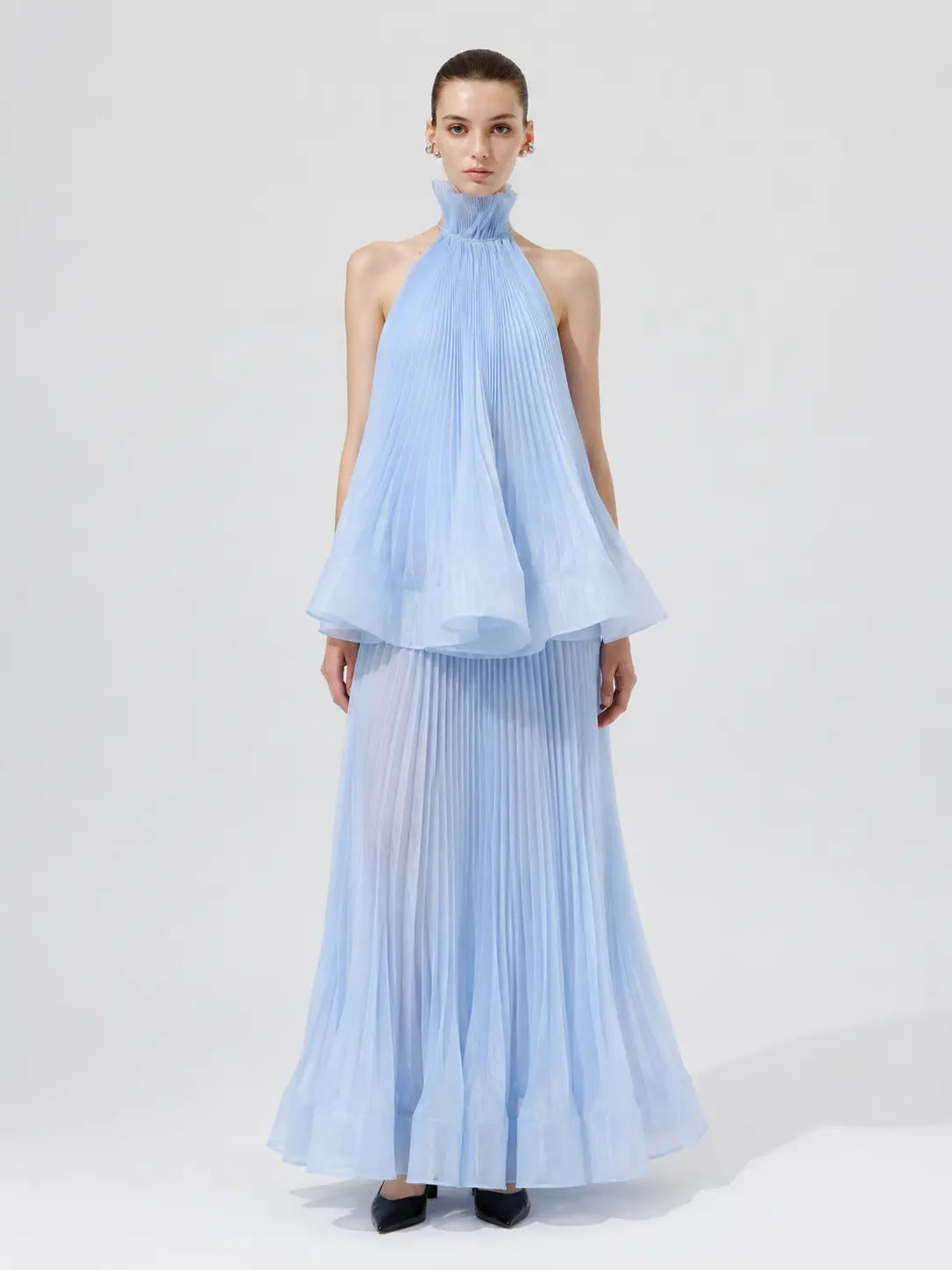Pleated Halter Maxi Skirt Set