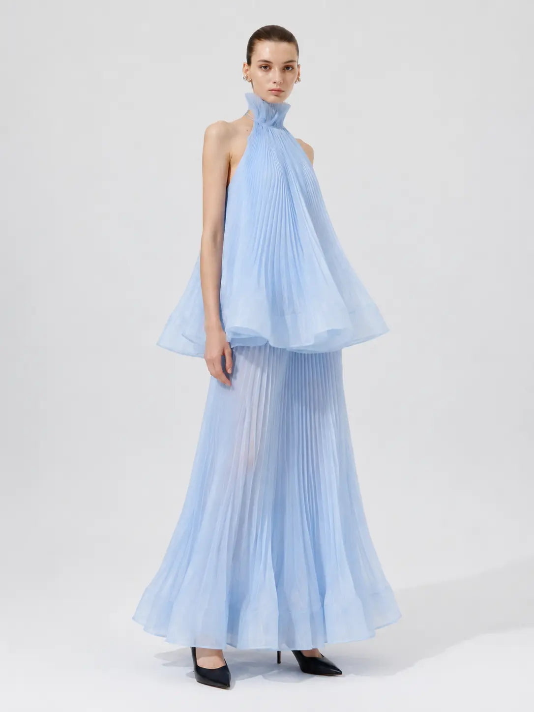Pleated Halter Maxi Skirt Set