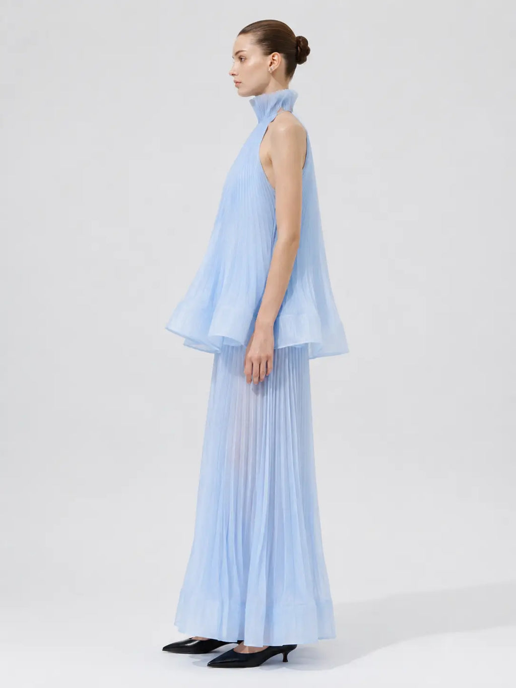 Pleated Halter Maxi Skirt Set
