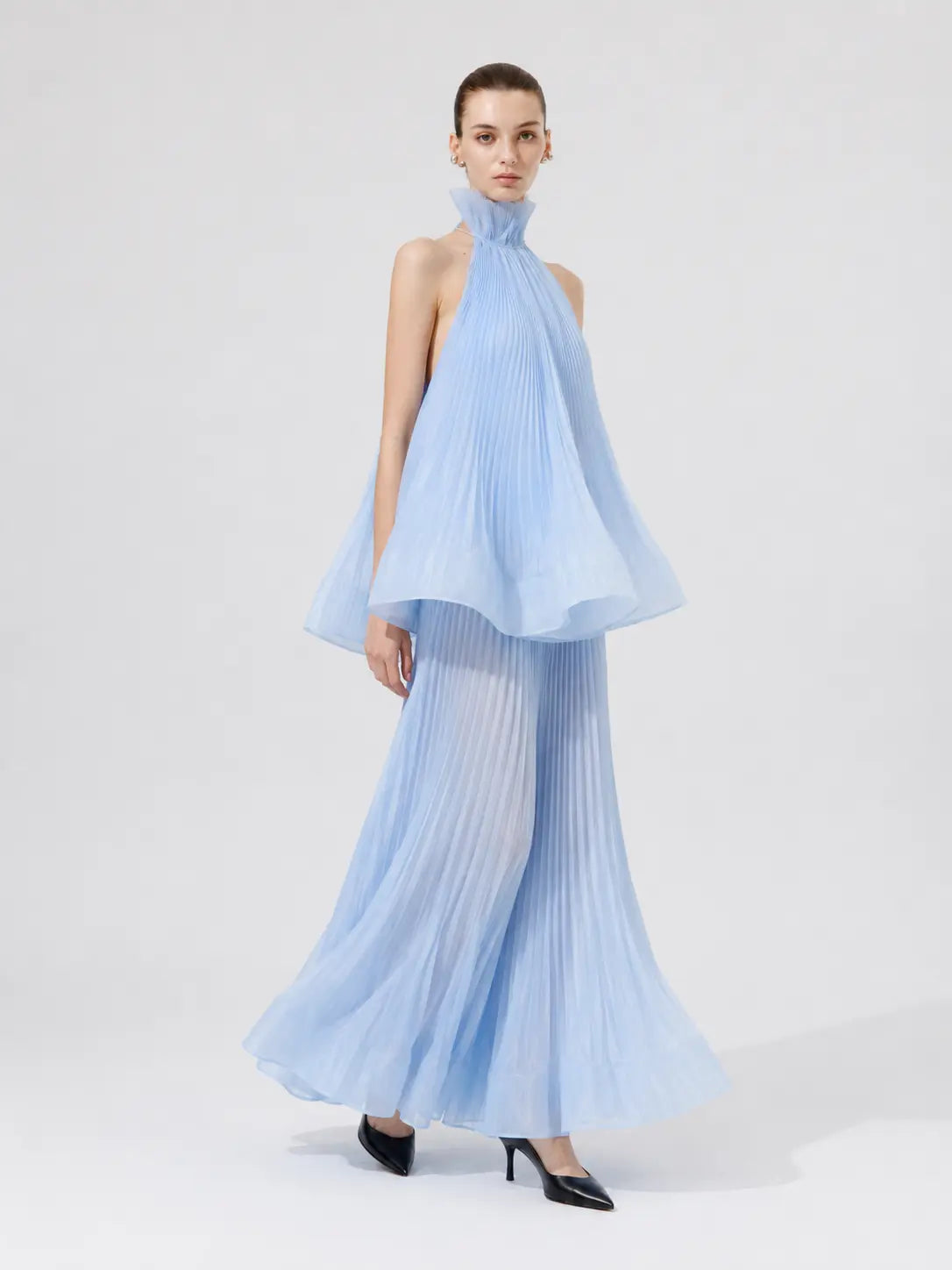 Pleated Halter Maxi Skirt Set