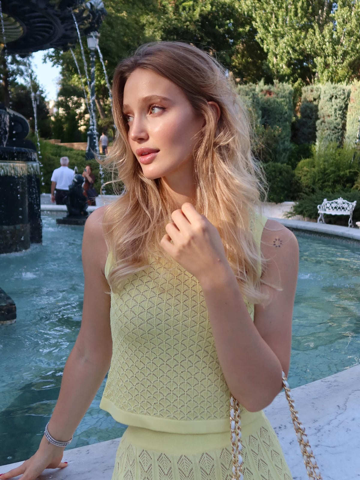 Lemon Yellow Knit Midi Skirt Set