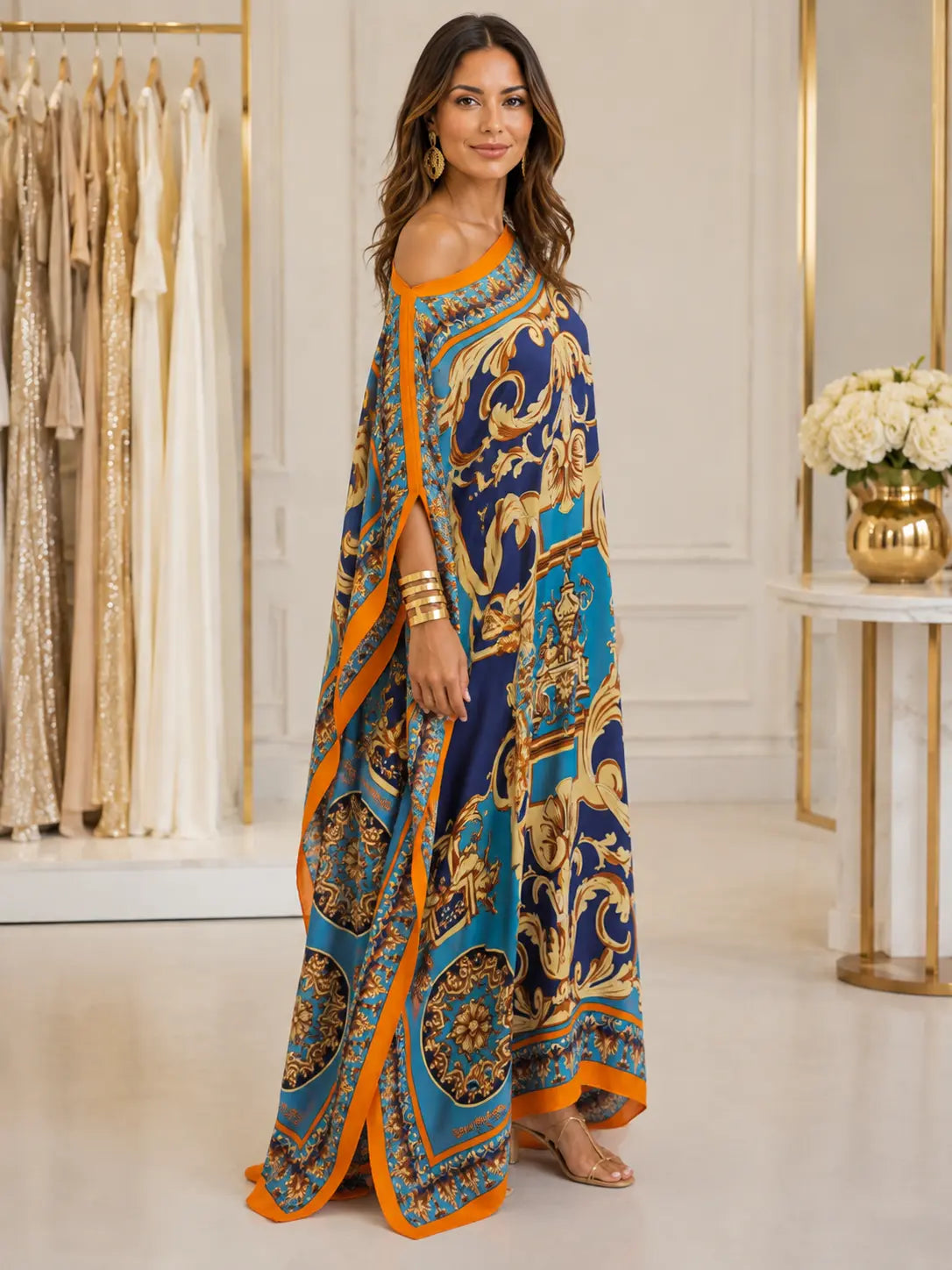 Ornate Draped Kaftan Maxi Dress
