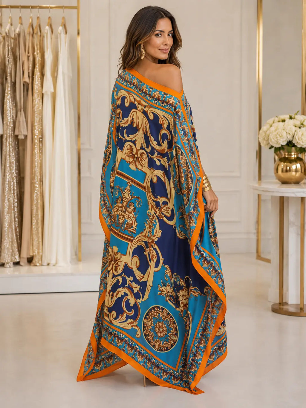 Ornate Draped Kaftan Maxi Dress