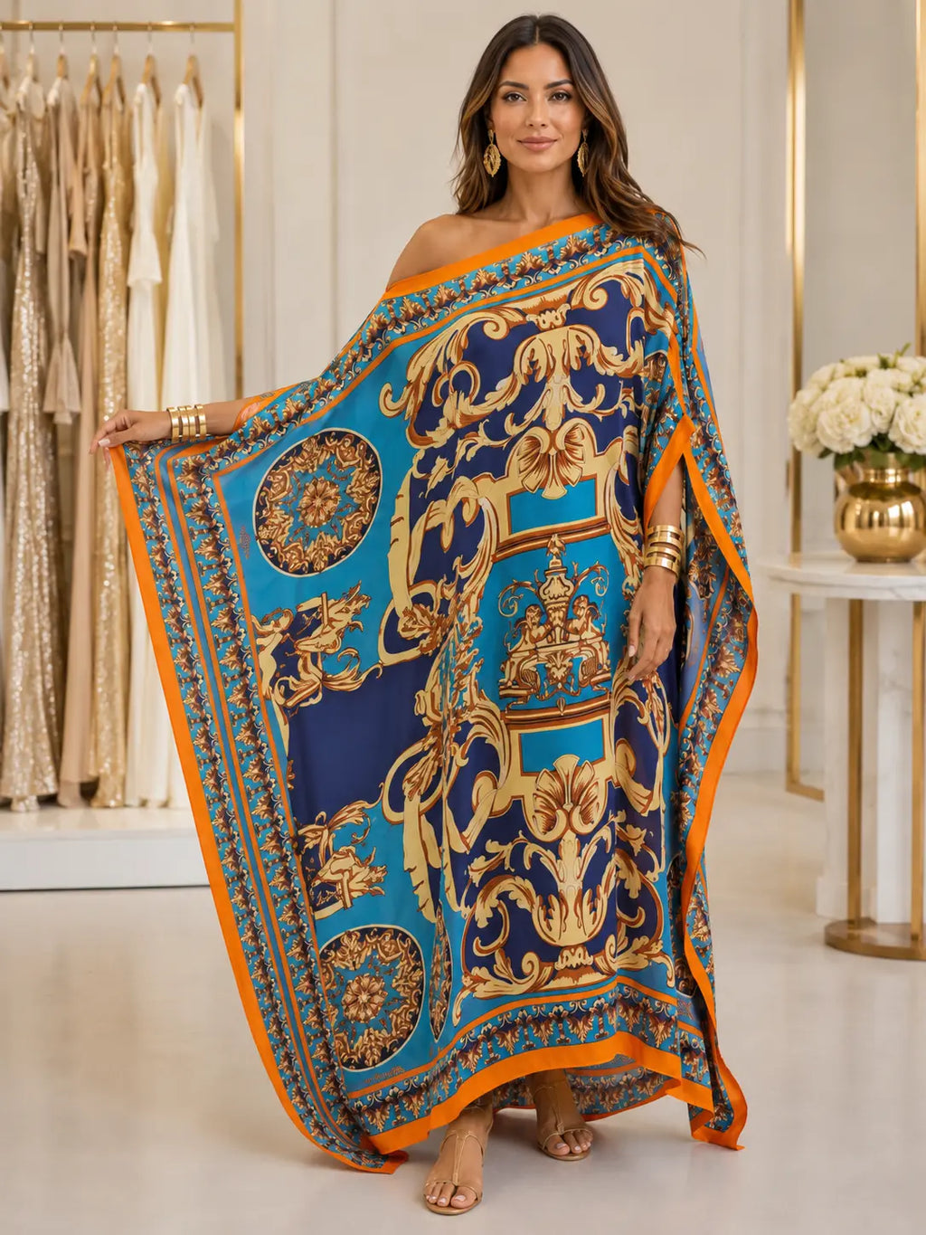Ornate Draped Kaftan Maxi Dress