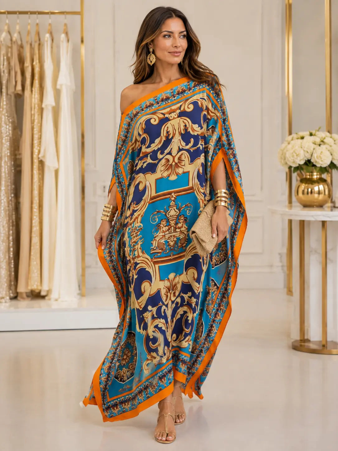 Ornate Draped Kaftan Maxi Dress