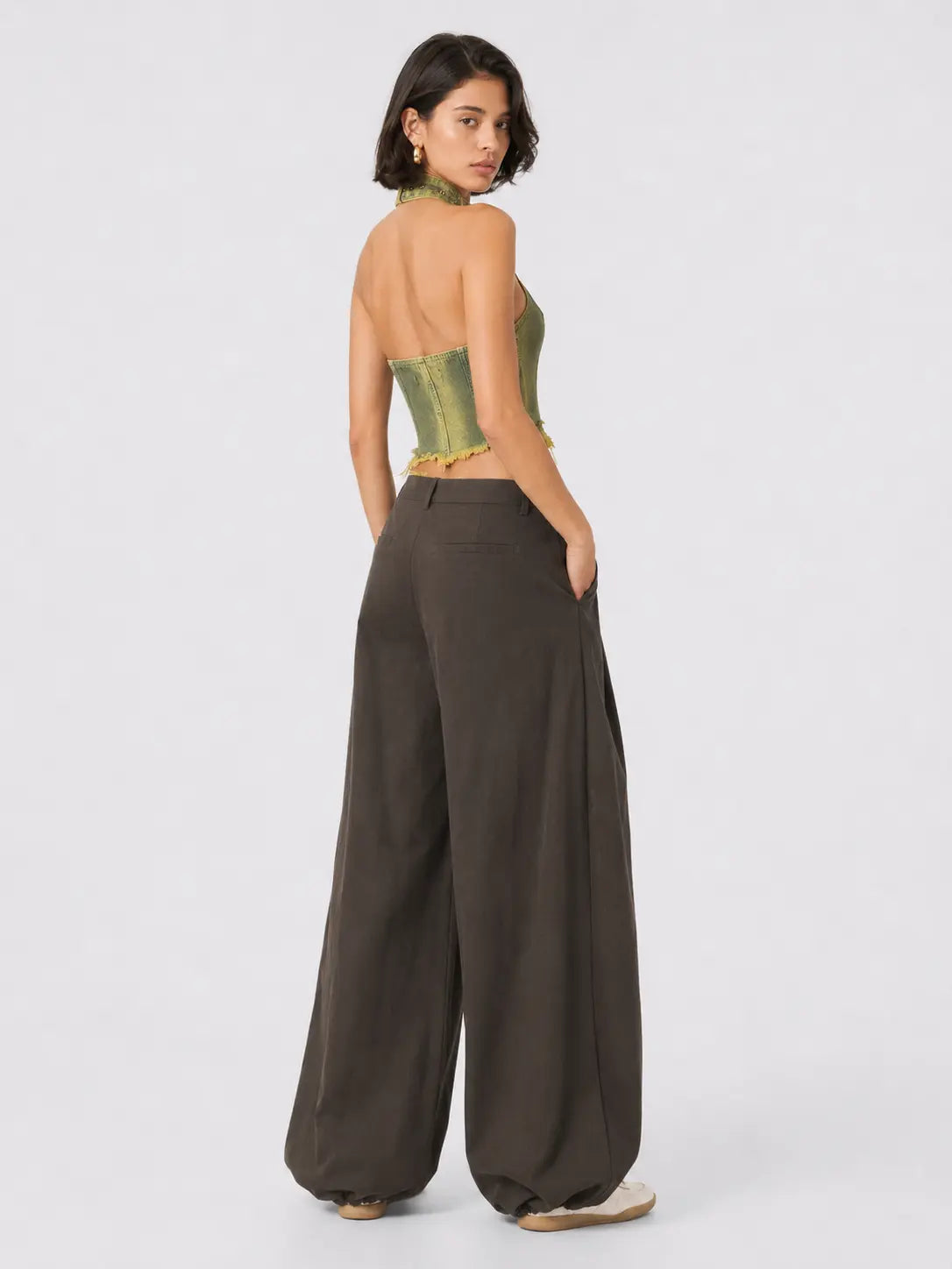 Buckle Halter Balloon-Pant Set