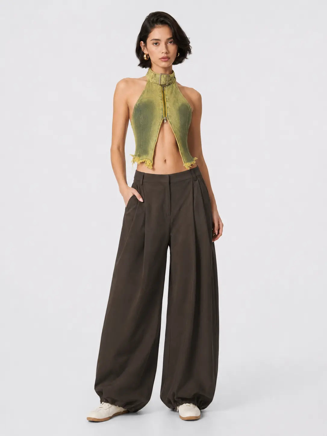 Buckle Halter Balloon-Pant Set