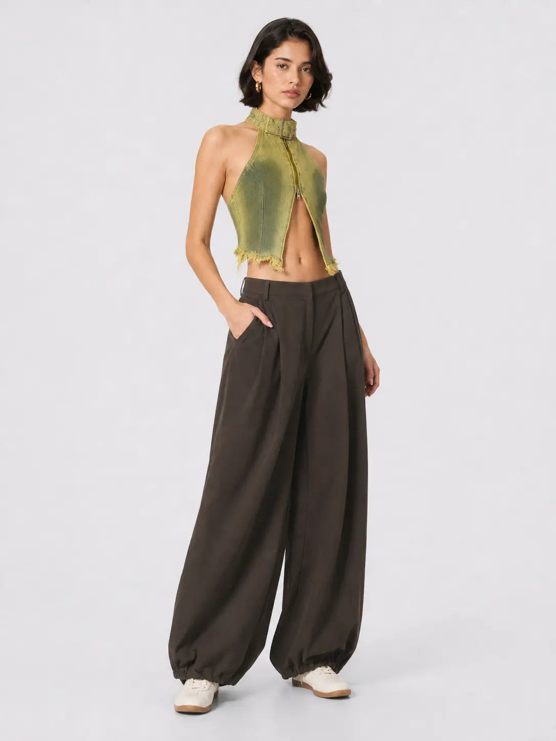 Buckle Halter Balloon-Pant Set
