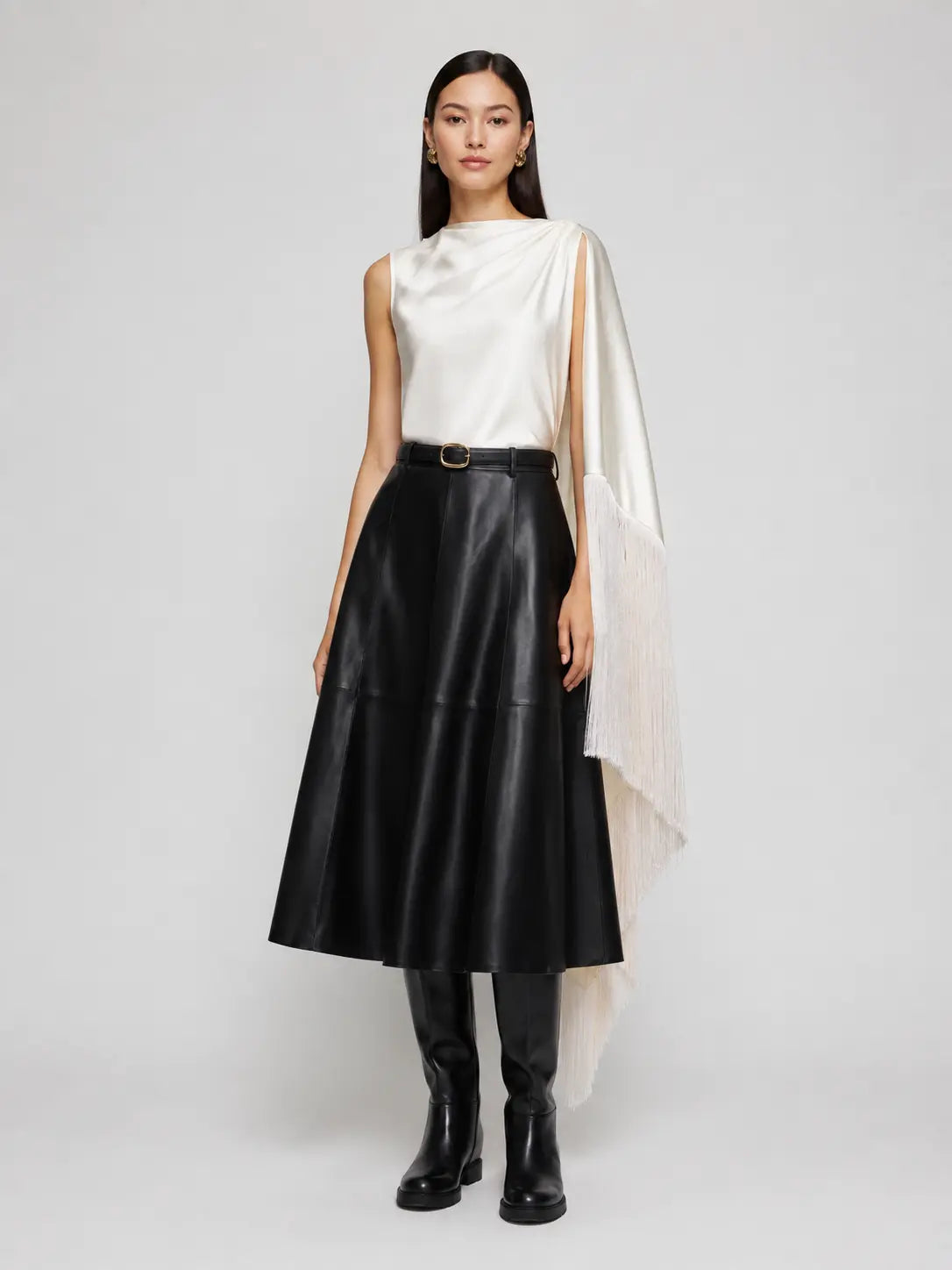 Asymmetric Fringe Drape Top