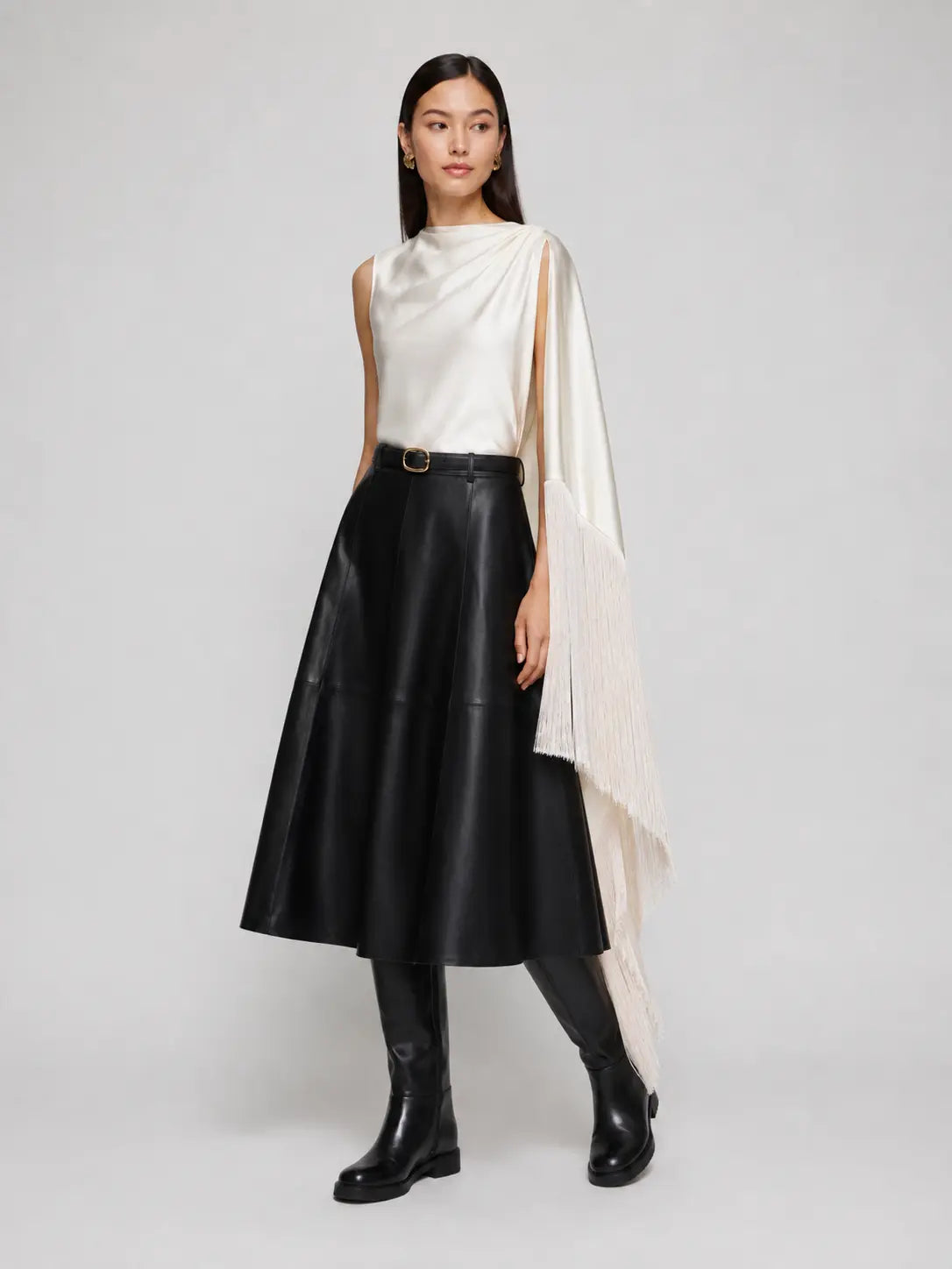 Asymmetric Fringe Drape Top