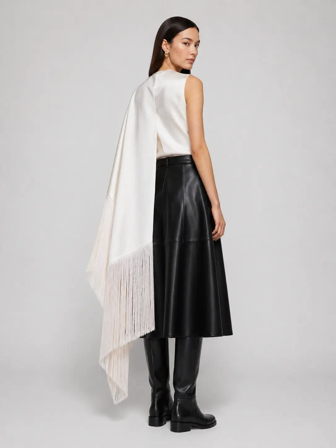 Asymmetric Fringe Drape Top