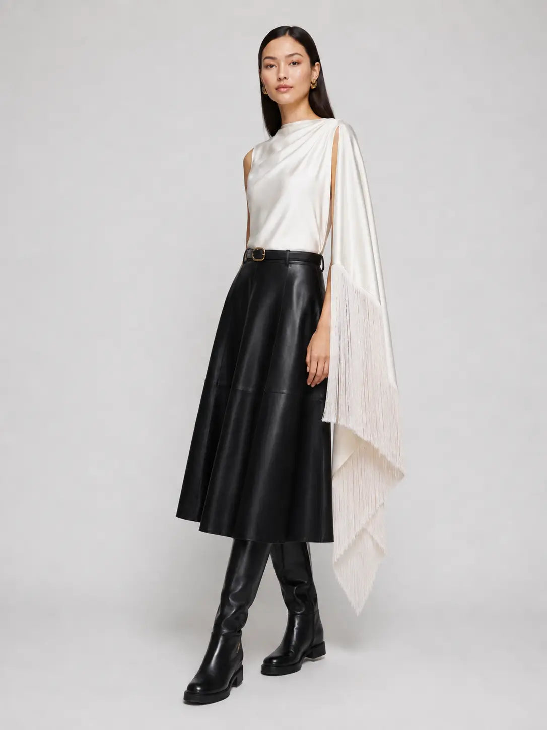 Asymmetric Fringe Drape Top
