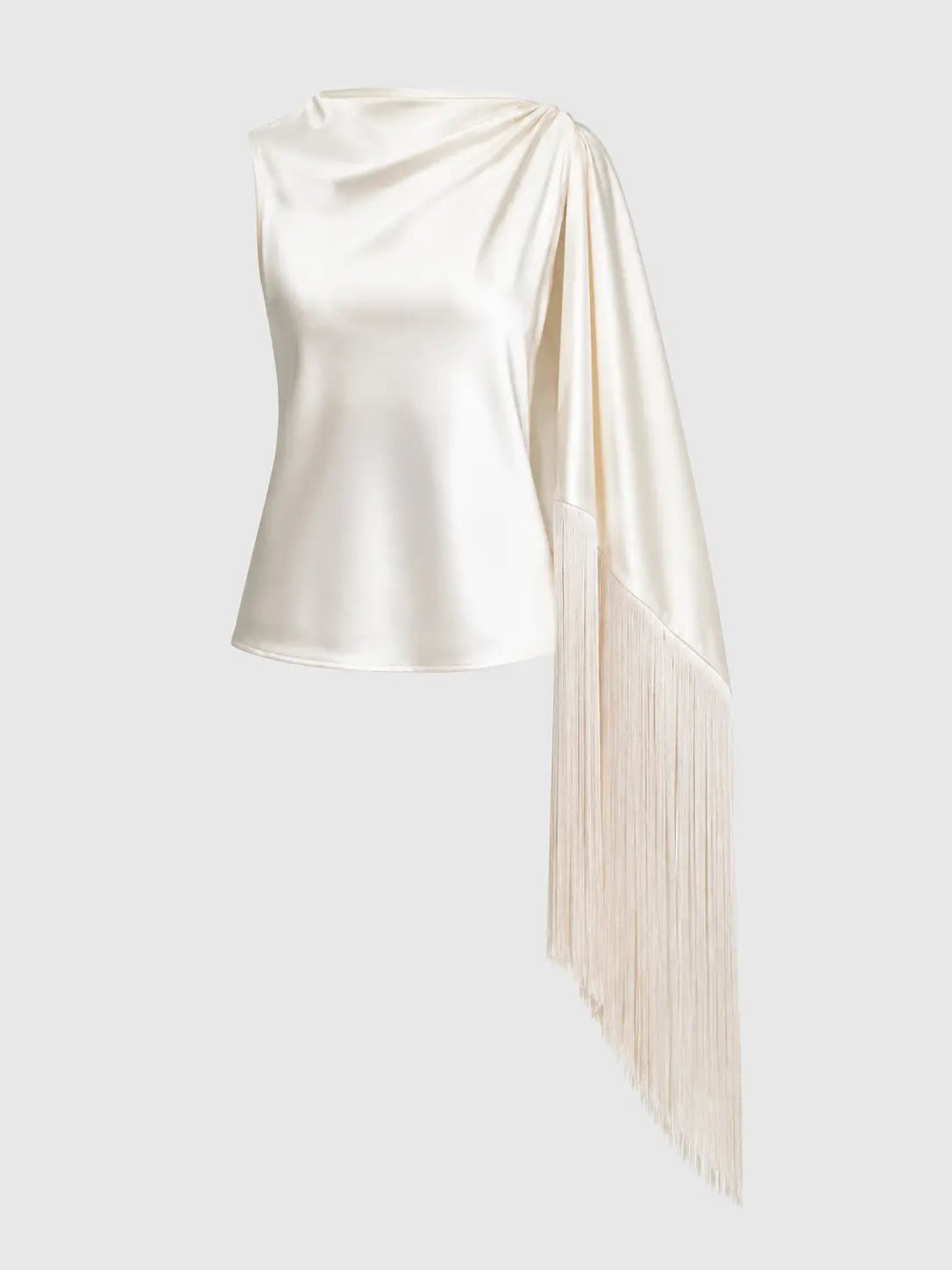 Asymmetric Fringe Drape Top