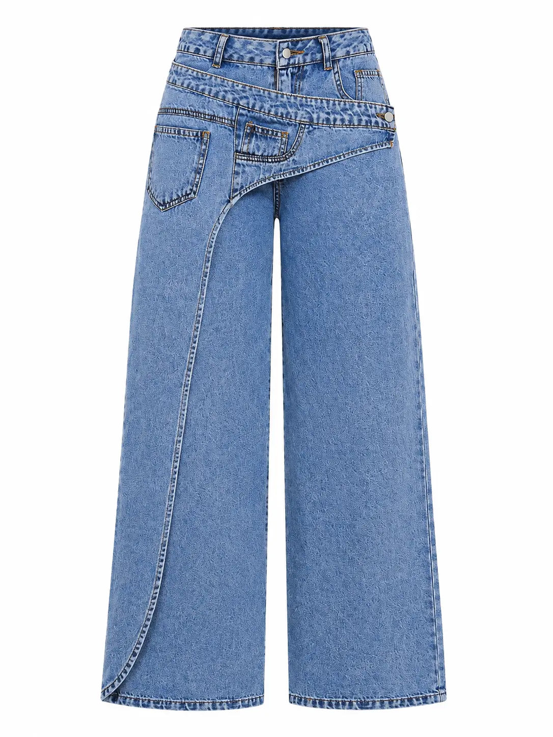 Asymmetric Overlay Wide-Leg Jeans