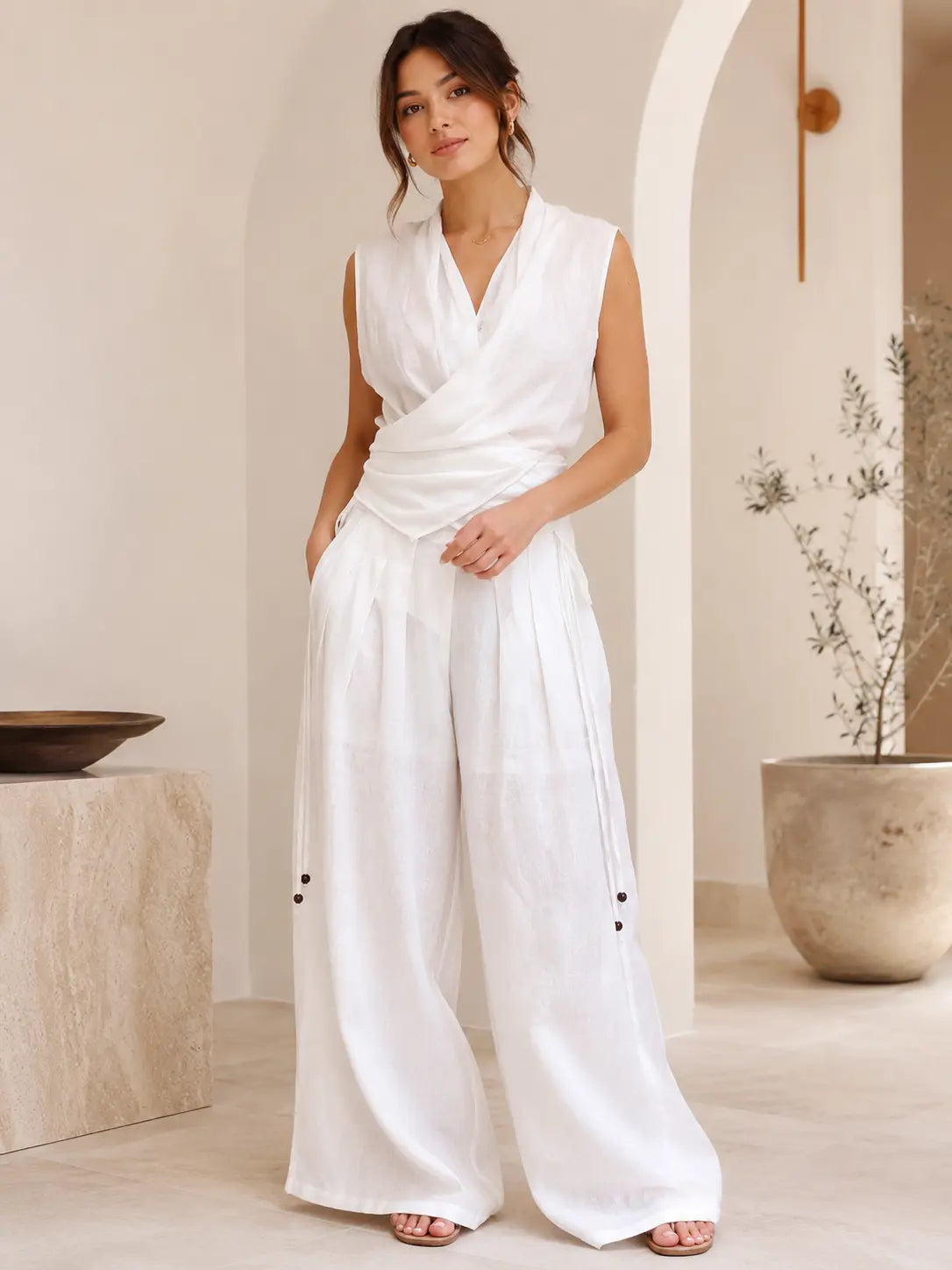 Crosswrap Wide-Leg Two-Piece Set