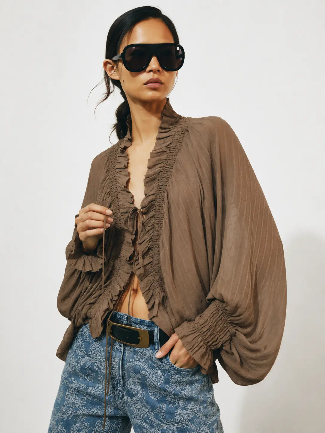 Romantic Ruffle Tie Blouse