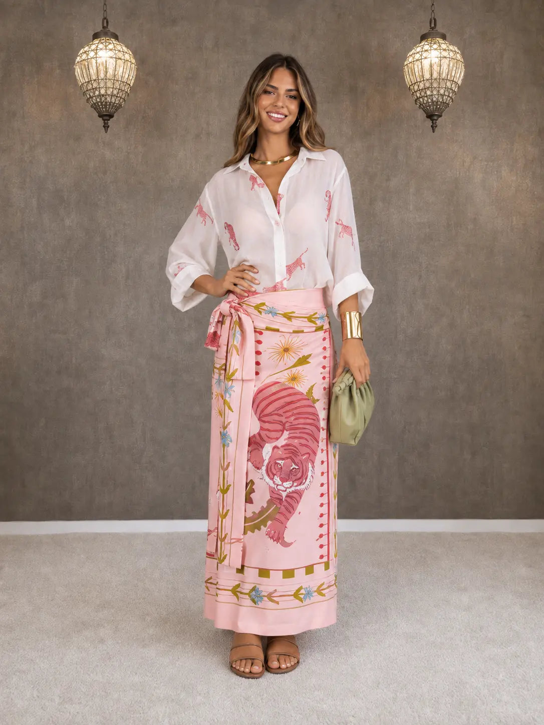 Statement Shirt Wrap Skirt Set
