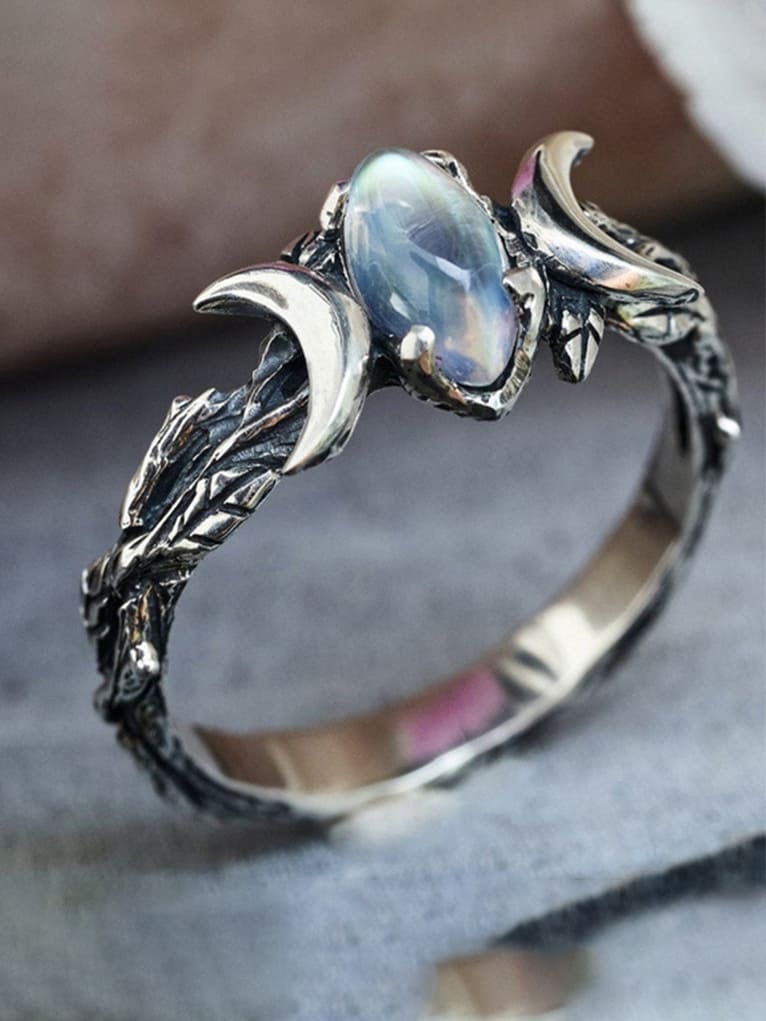 Double Moon Geometry Ring Gemstone Ring
