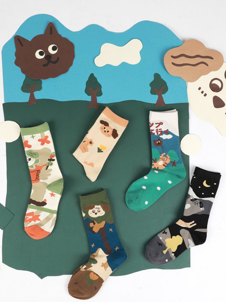 Cute Cartoon Kitty Pattern Cotton Socks