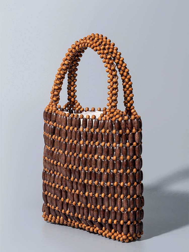 Handwoven Wooden Bead  Square Bag