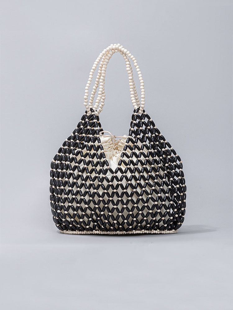 Handcrafted Wooden Bead Woven Tote Bag