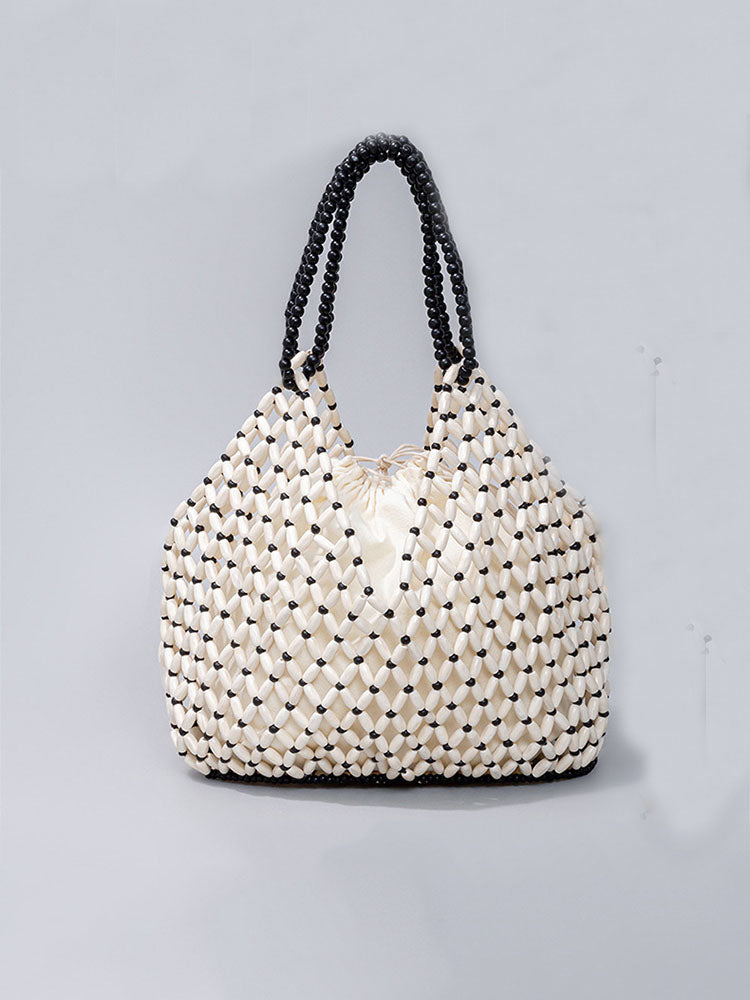Handcrafted Wooden Bead Woven Tote Bag