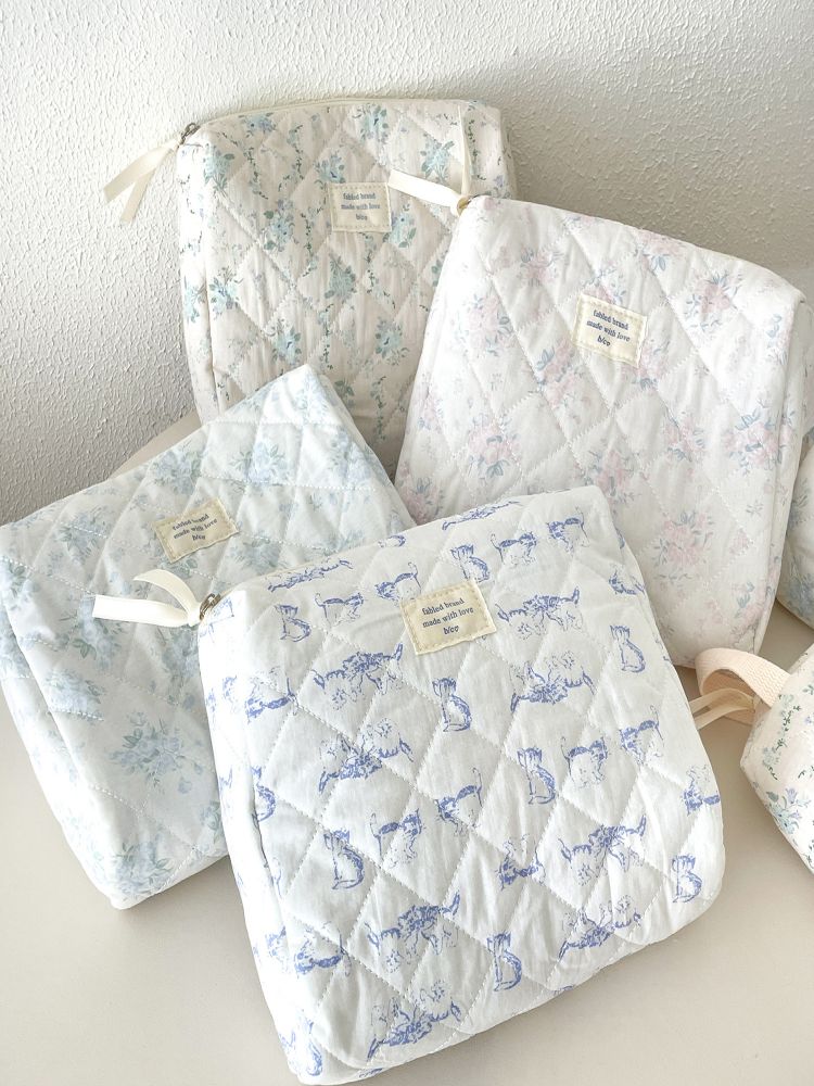 Seaside Blue Floral Makeup Bag