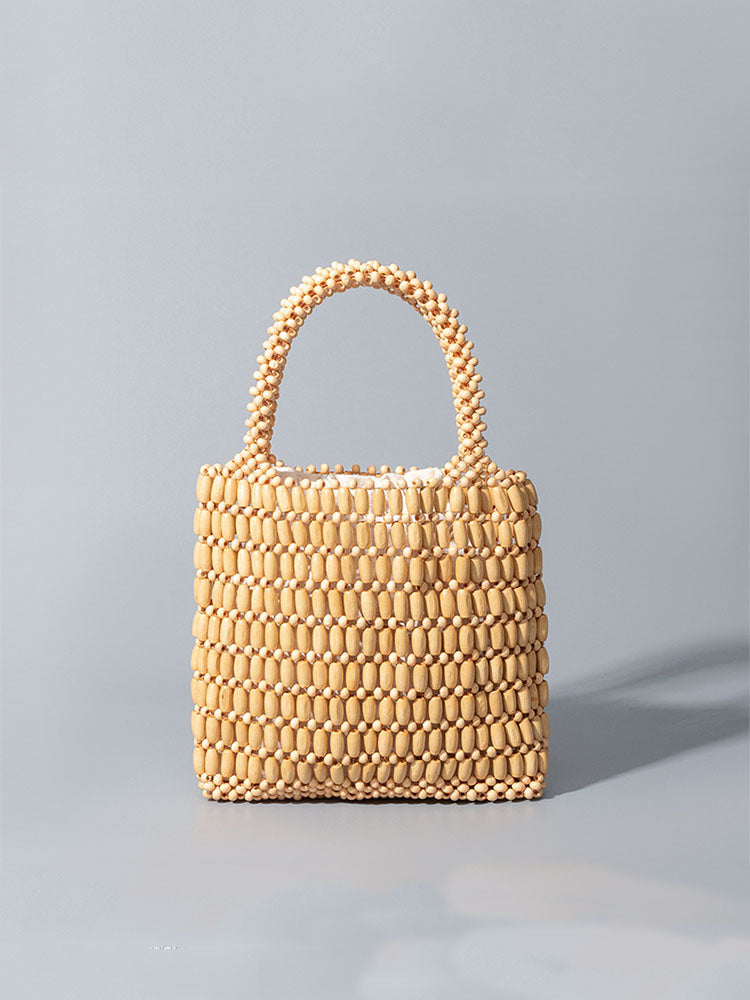 Handwoven Wooden Bead  Square Bag