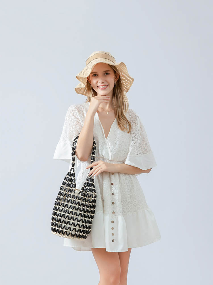 Wooden Bead Bucket Bag
