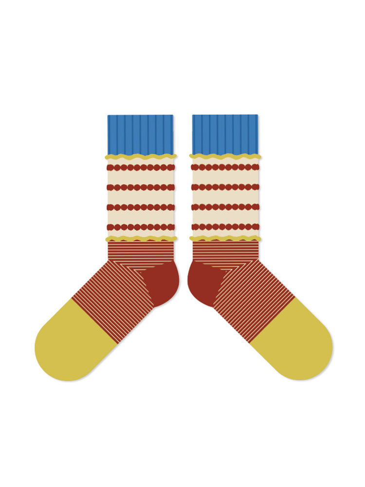 Wavy Edge Colorful Striped Cotton Socks