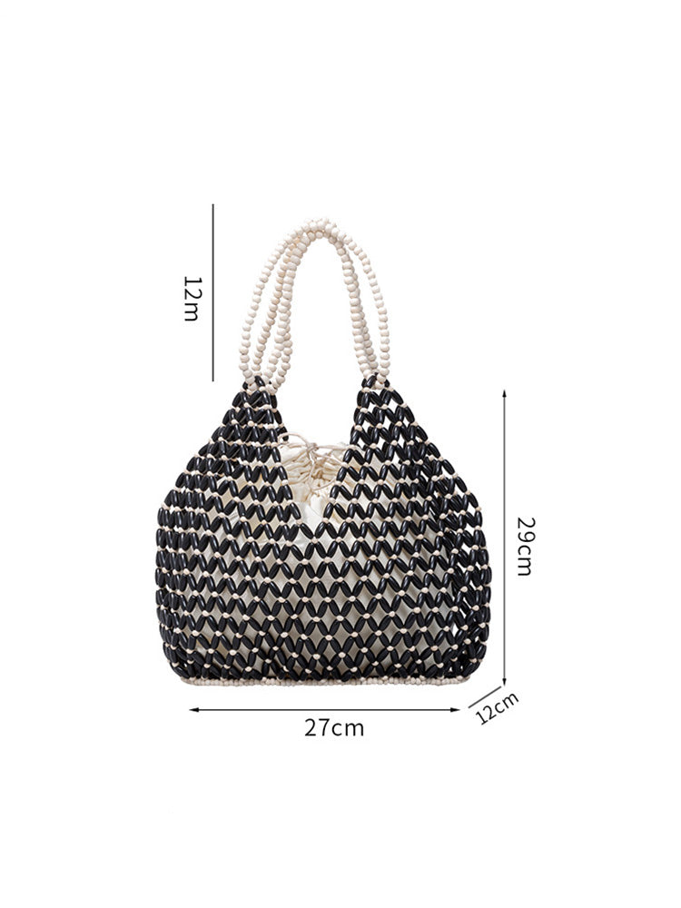 Handcrafted Wooden Bead Woven Tote Bag