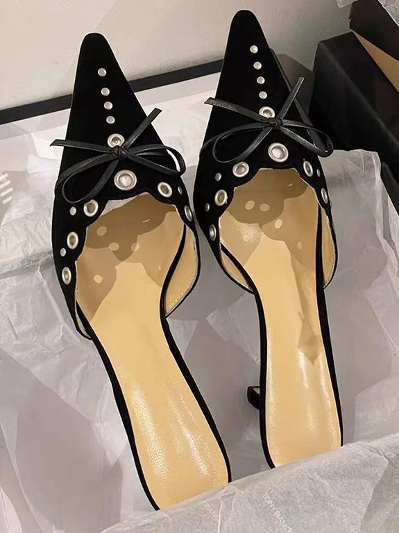 Hollow Pointed High Heels Sandals Closed Toe Half Slippers