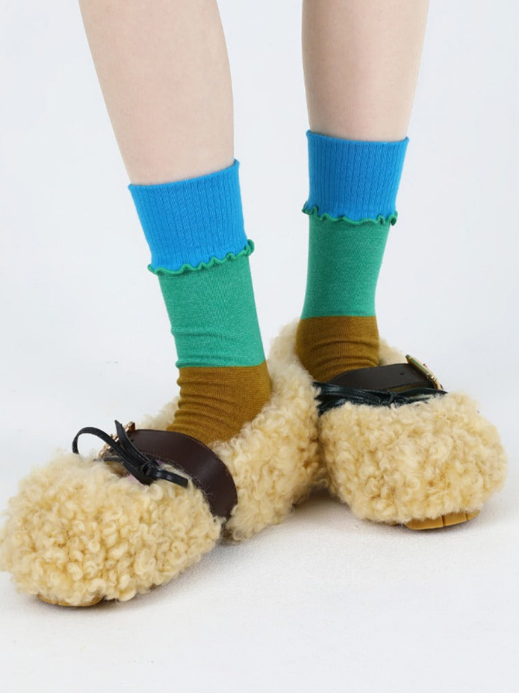 Wavy Edge Colorful Striped Cotton Socks
