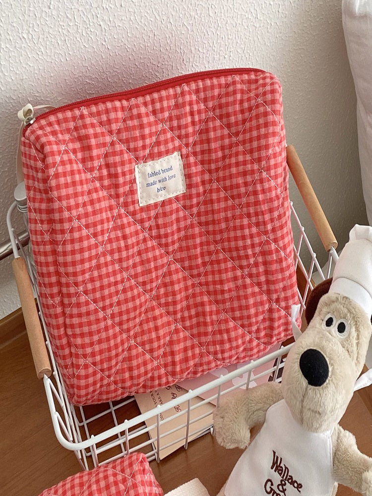 Cranberry Checkered Makeup Bag