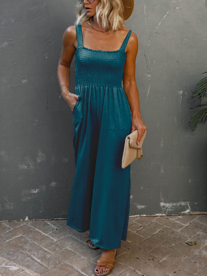 Smocked Pocketed Jumpsuit