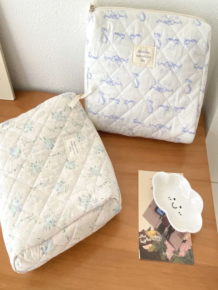 Seaside Blue Floral Makeup Bag