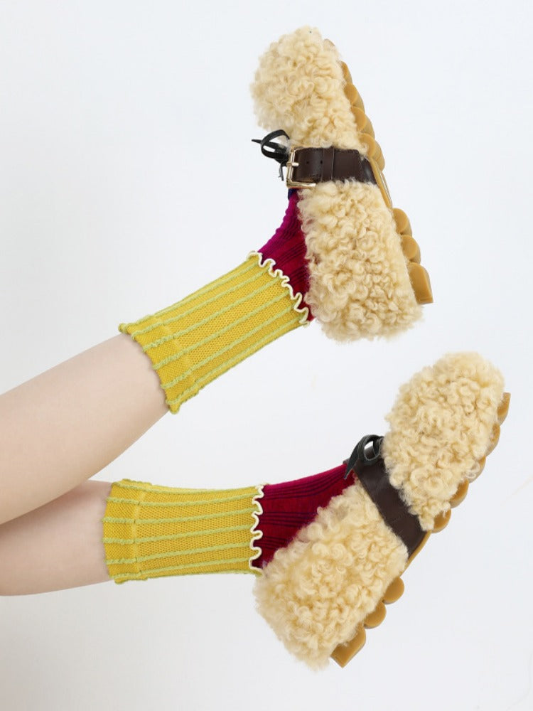 Wavy Edge Colorful Striped Cotton Socks