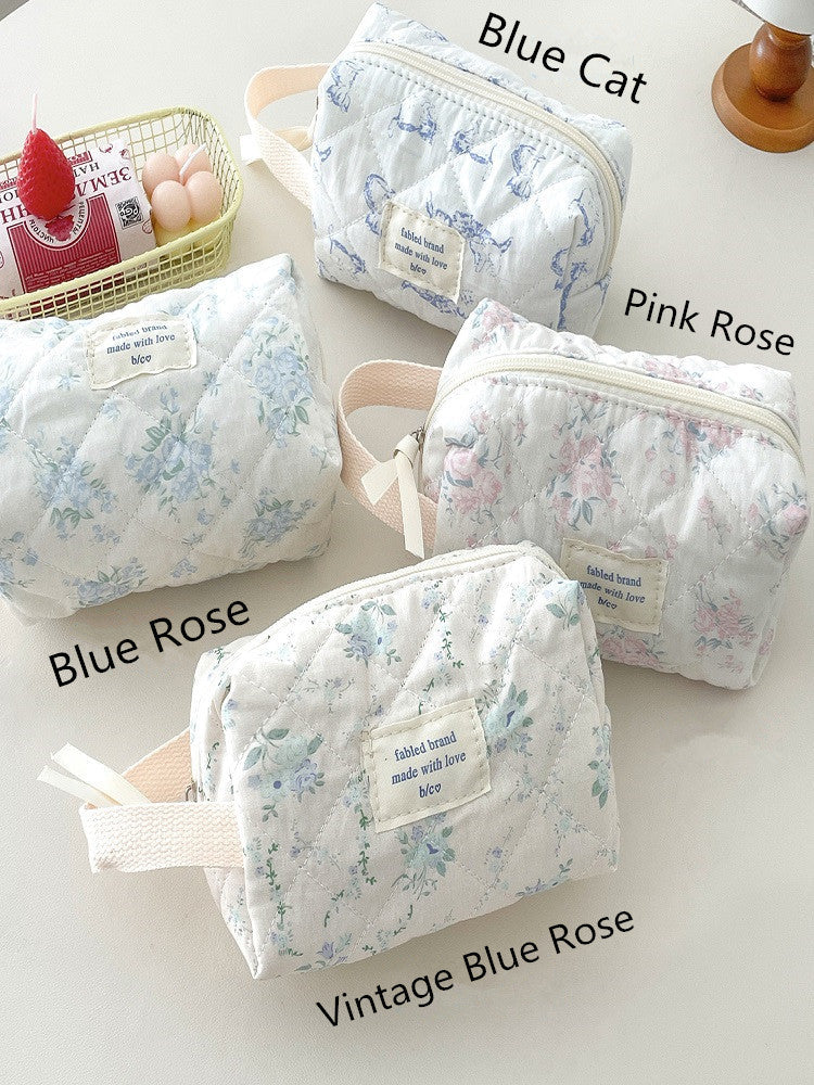 Seaside Blue Floral Handheld Makeup Bag