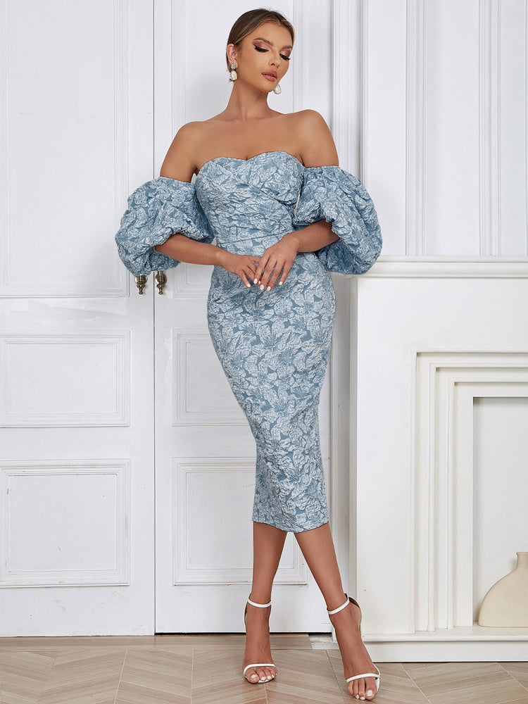 Strapless Vintage Puff Sleeve Dress