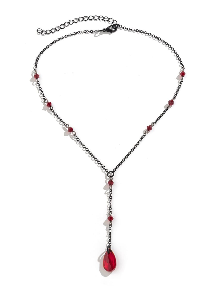 Gothic Black Teardrop Crystal Chest Chain Necklace