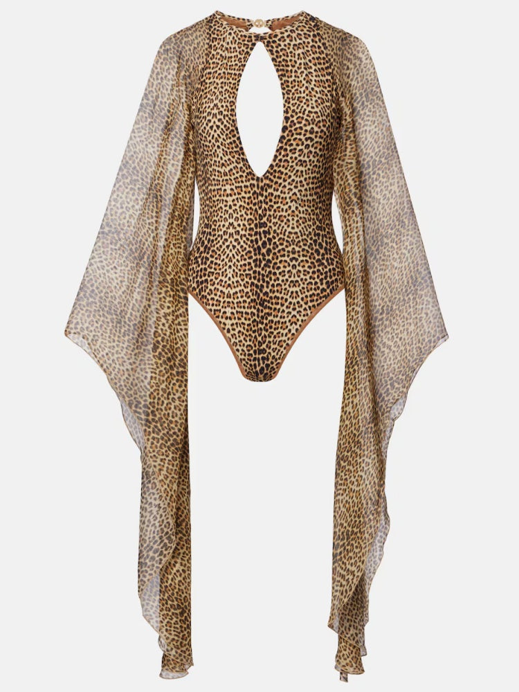 Double-Faced Leopard Mesh Swimsuit Set