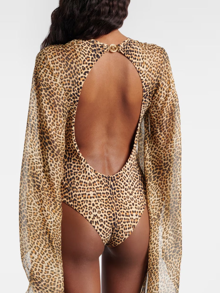 Double-Faced Leopard Mesh Swimsuit Set